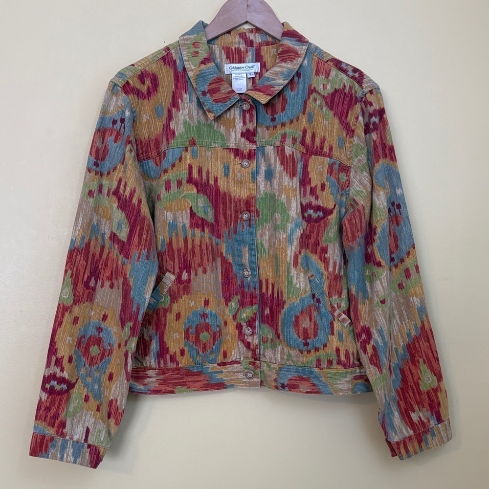 Coldwater Creek | Southwest Multicolor Abstract 100% Cotton Button Up Jacket L - Picture 3 of 17